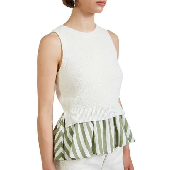 En Saison Cece Mixed Media Top - Green, XS - Picture 3 of 4